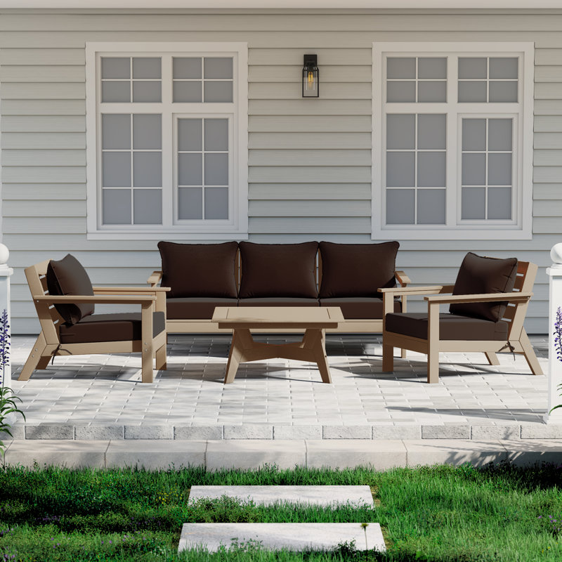 6-Piece Deep Seating Set, Light Brown, Brown