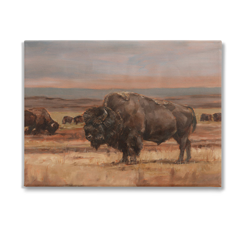 Art mural sur toile, "Rurale pastorale avec bison" par Ethan Harper, H 36 po x l 48 po