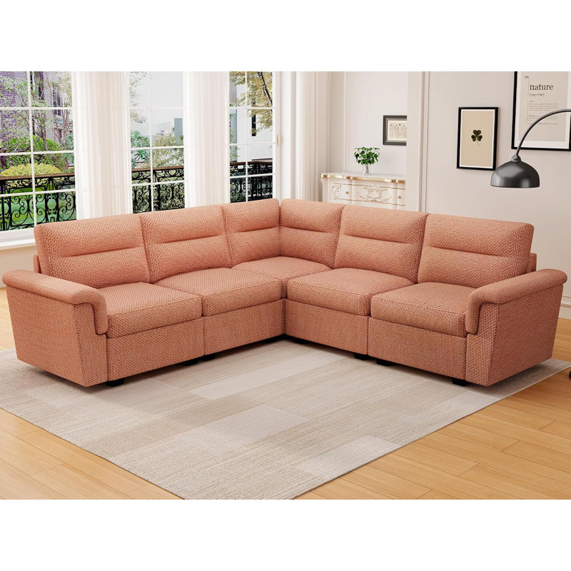 Canapé modulaire réversible 5 pièces avec rangement, Rouge brique