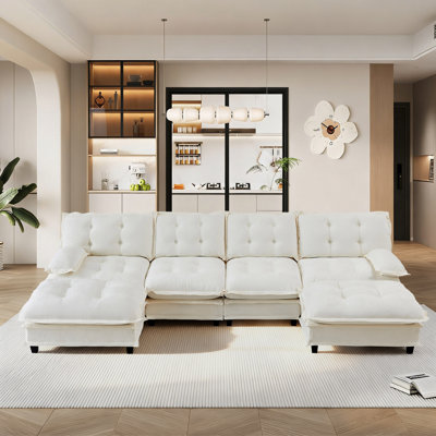 Canapé modulaire en chenille 6 pièces avec siège profond et 2 repose-pieds