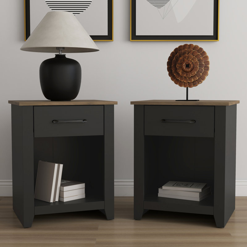 Walter 1 Drawer Nightstand, Black/Brown