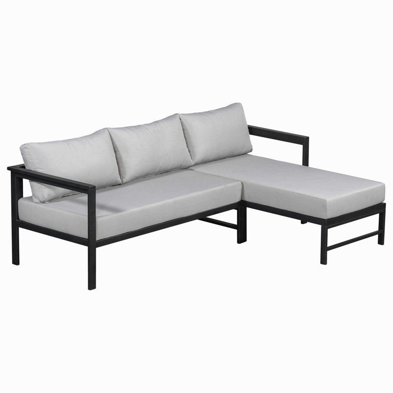 Outdoor L-Shaped Sofa With Iron Frame,Weather-Resistant Patio Sofa Set With Ultra-Thick Cushions,Comfortable Seating For 3