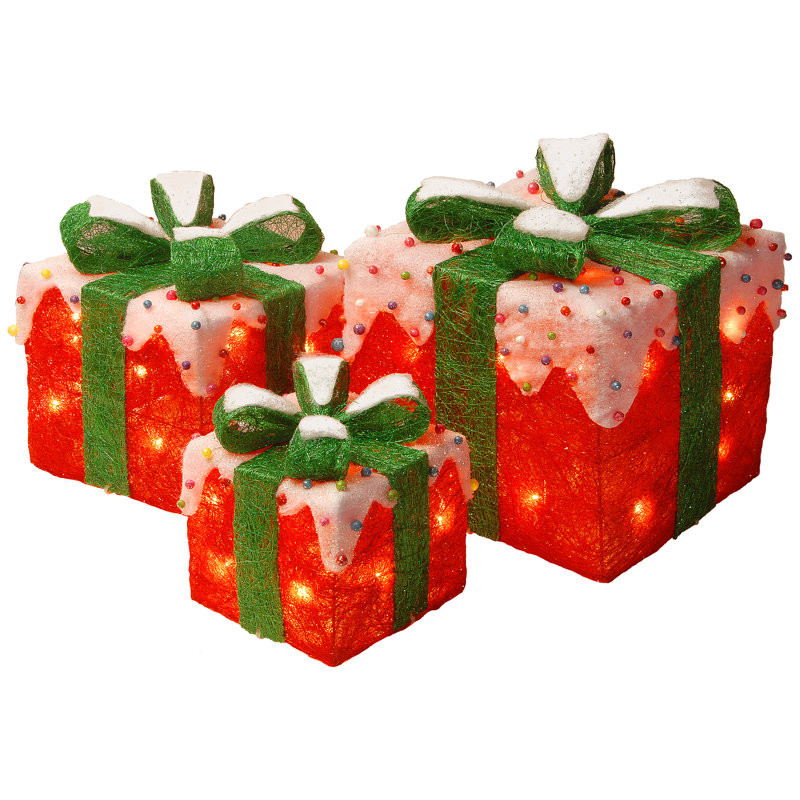 Assortiment de boîtes-cadeaux en sisal rouge pré-éclairé