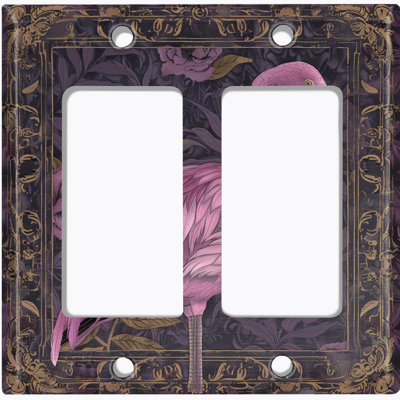 Metal Light Switch Plate Cover; US Standard Size 2 Gang Toggle - Rustic Flamingo