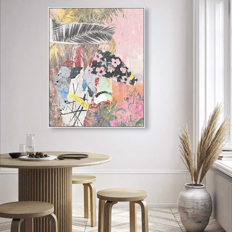 Palm Tree Pinks Abstract Canvas Print by Oliver Gal, Black Frame, 16 x 20, 37"H x 46"W, White Floater Frame