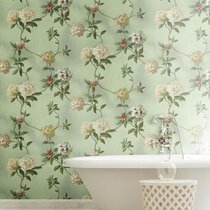 PREPASTE Matte WALLPAPER Caroline Green Large Neutral Nursery Bathroom  Eucalyptus Greenery Farmhouse REMOVABLE Pre-pasted Prepasted 0160L 