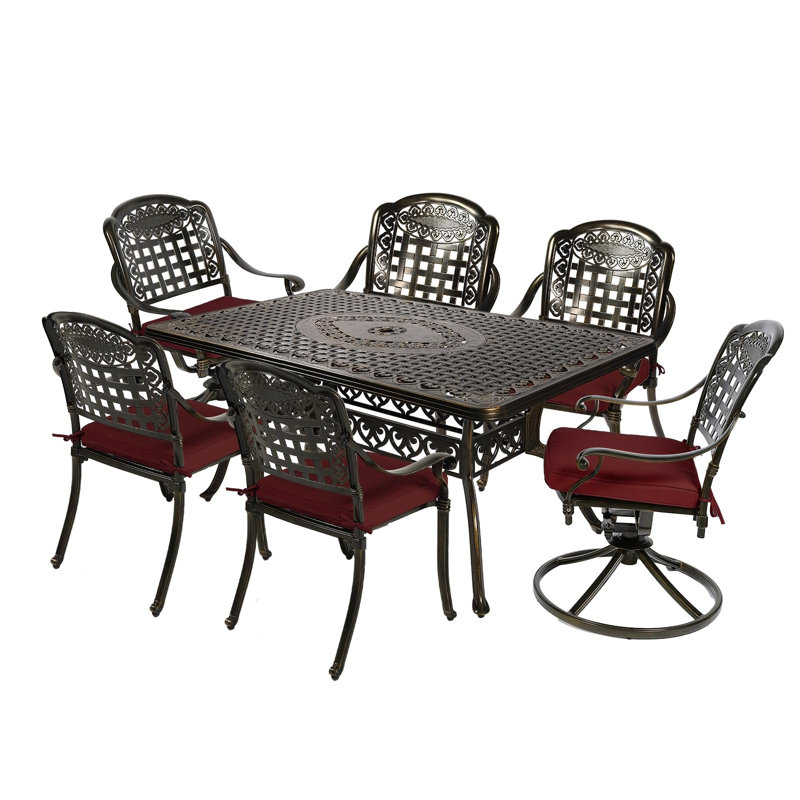 6 - Person Patio Dining Set with Rectangular Table , Cushions Included, Chili Red