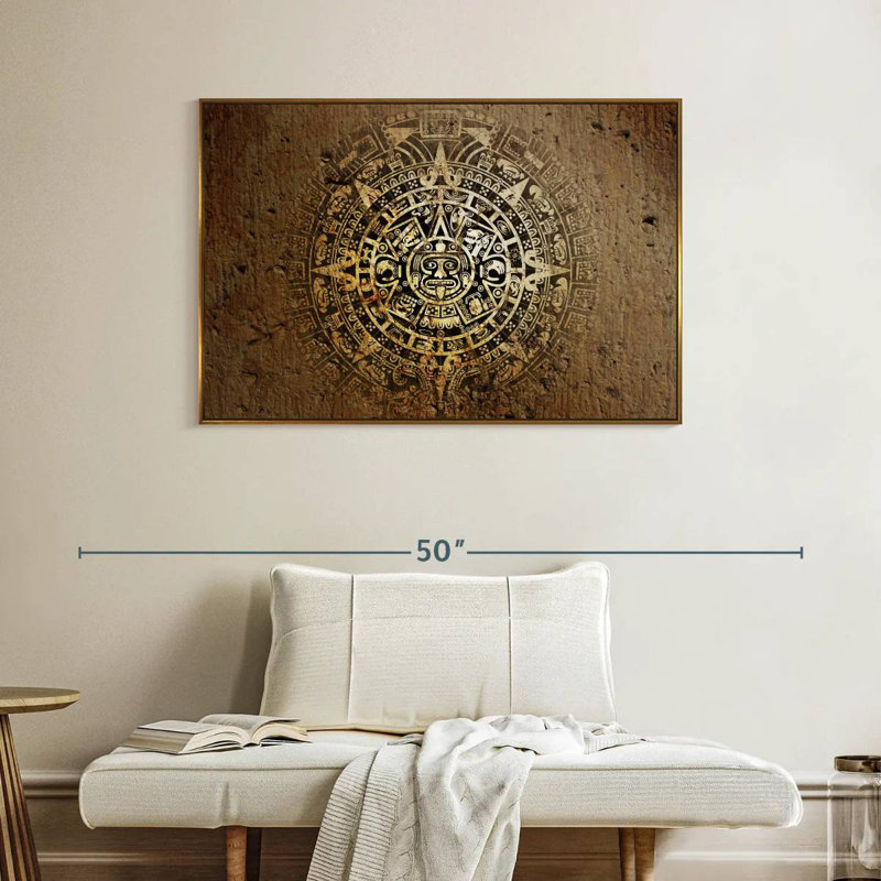 Ancien calendrier maya, Cadre flottant doré, 40 po x 27 po