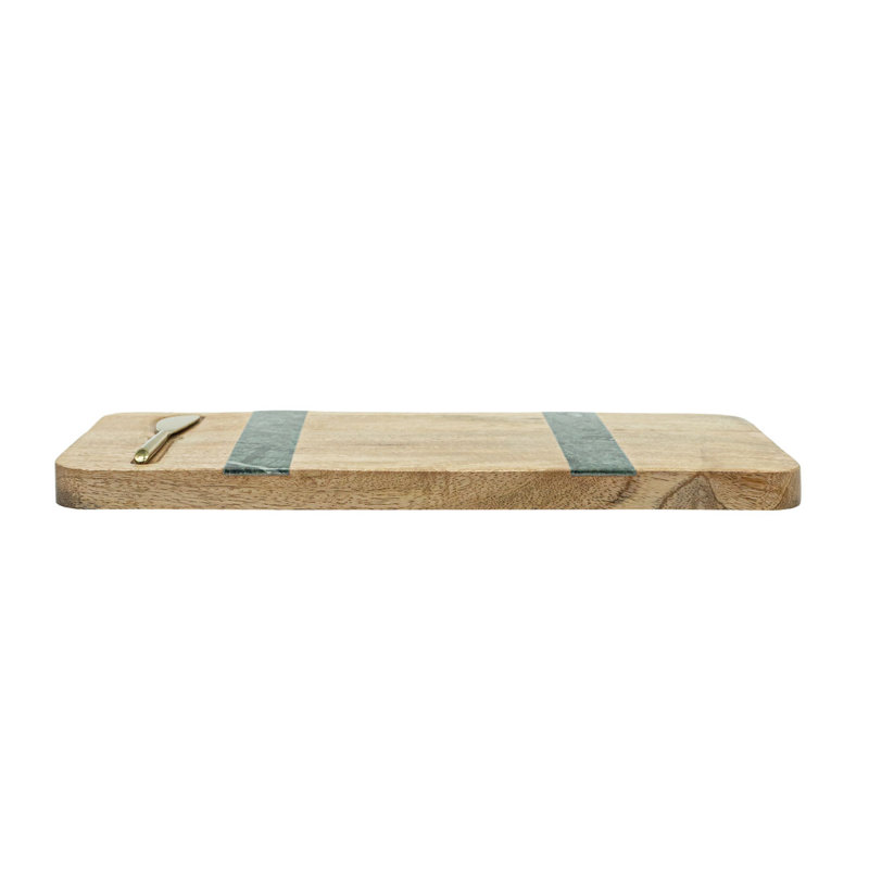 Ensemble de 2 plateaux de service Foreside Home & Garden avec épandeur en bois de manguier, marbre vert Spider