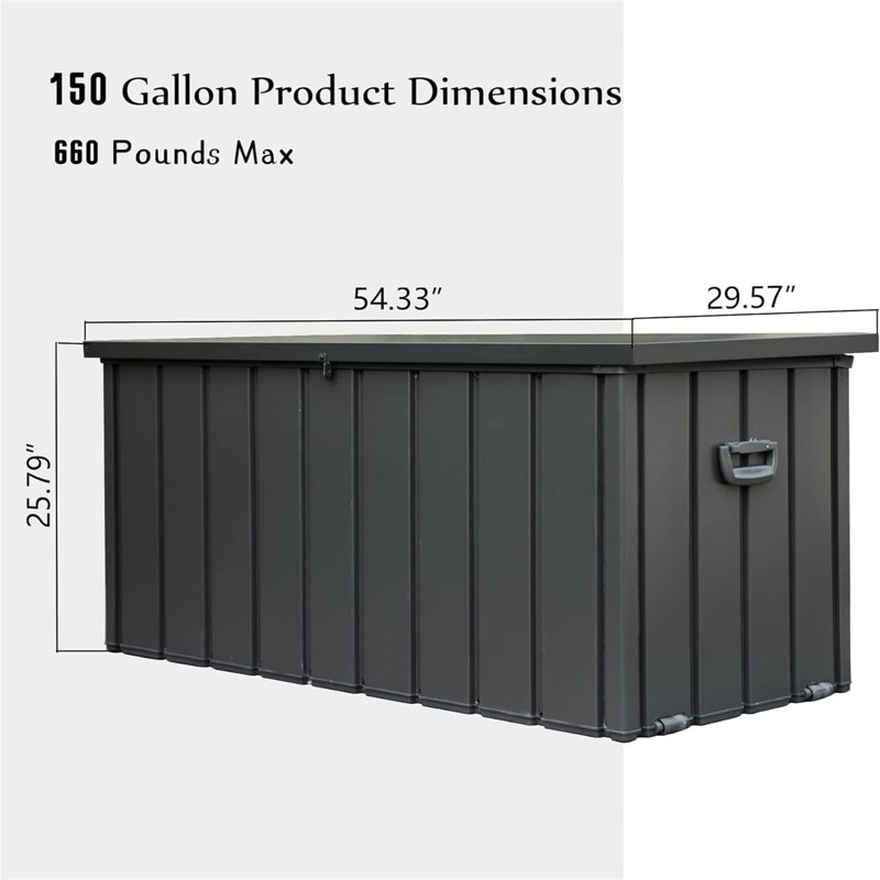 Yesurprise 29.57'' W 150 Gallons Water Resistant Metal Lockable Deck Box with Wheels in Black