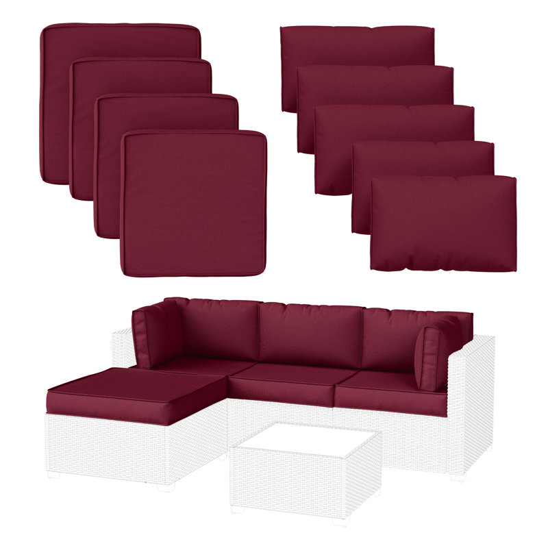 Wynee 9Pcs Outdoor Cushions Patio Sectional Cushions Replacement Set For 3 Seats, Cushions Only (Set Of 3 Seats , 3 Backs , 2 Short Backs , 1 Ottoman Cushions)