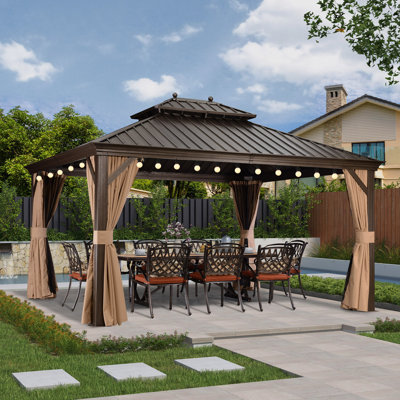 Pavillon de jardin avec toit rigide en aluminium mauve avec lumières de 48 pi