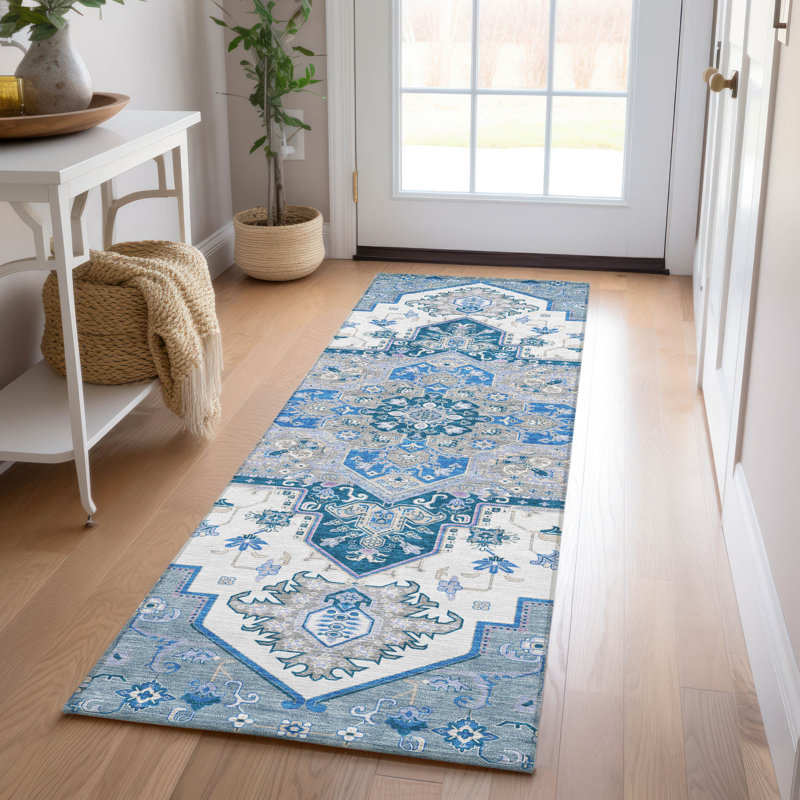 Bellaya Blue Washable Indoor-Outdoor Rug - , 2'3" x 7'6"