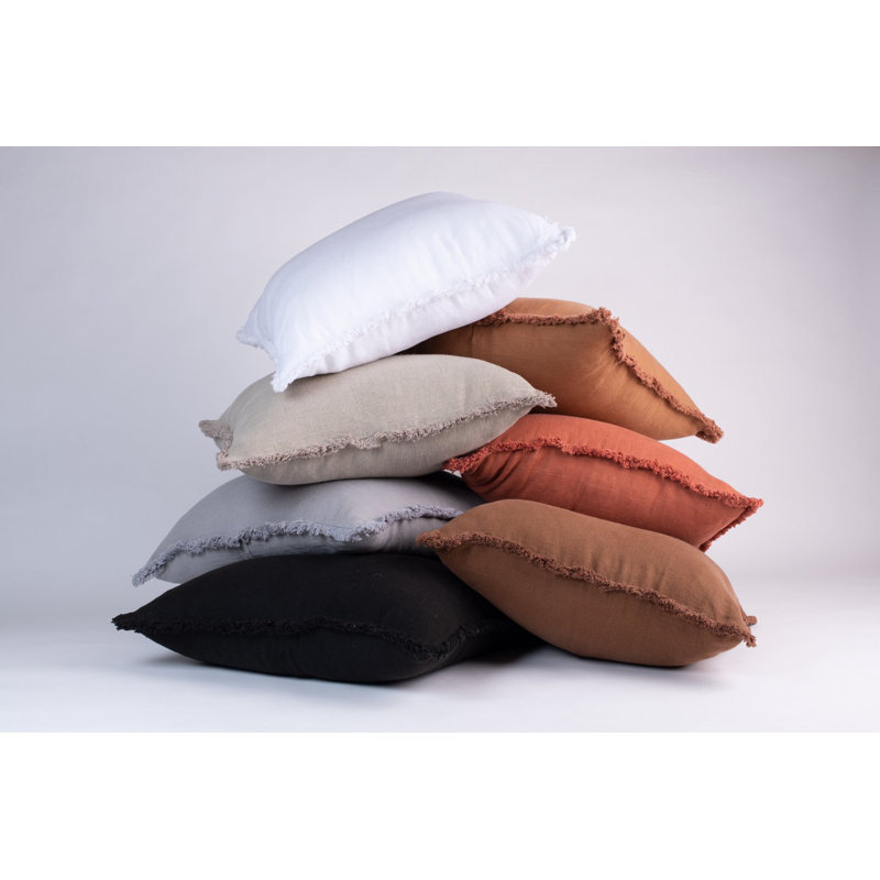 Olydia Fringed Reversible Throw Pillow, Asphalt