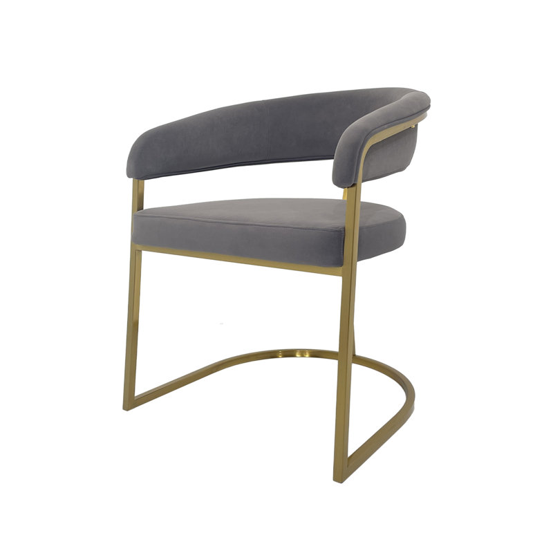 Chaise de salle à manger avec siège en velours, Noir, Or brossé