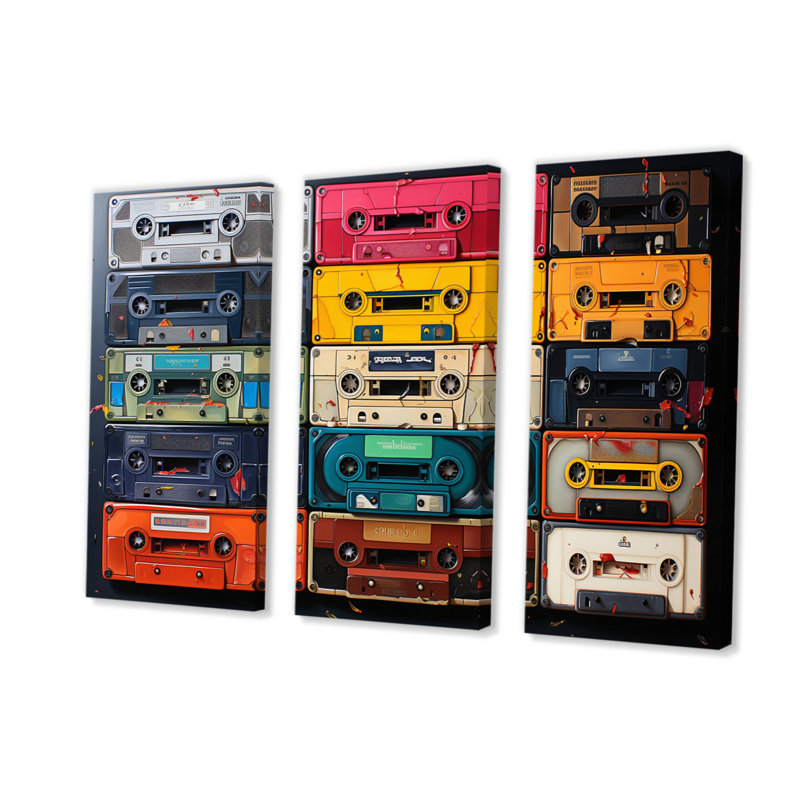 Cassette Tapes Nostalgic Grooves II sur toile, 3 pièces, H 28 po x l 36 po x P 1 po