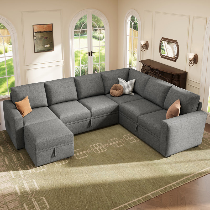 Canapé modulaire en U avec rangement Abramson, Grey Polyester