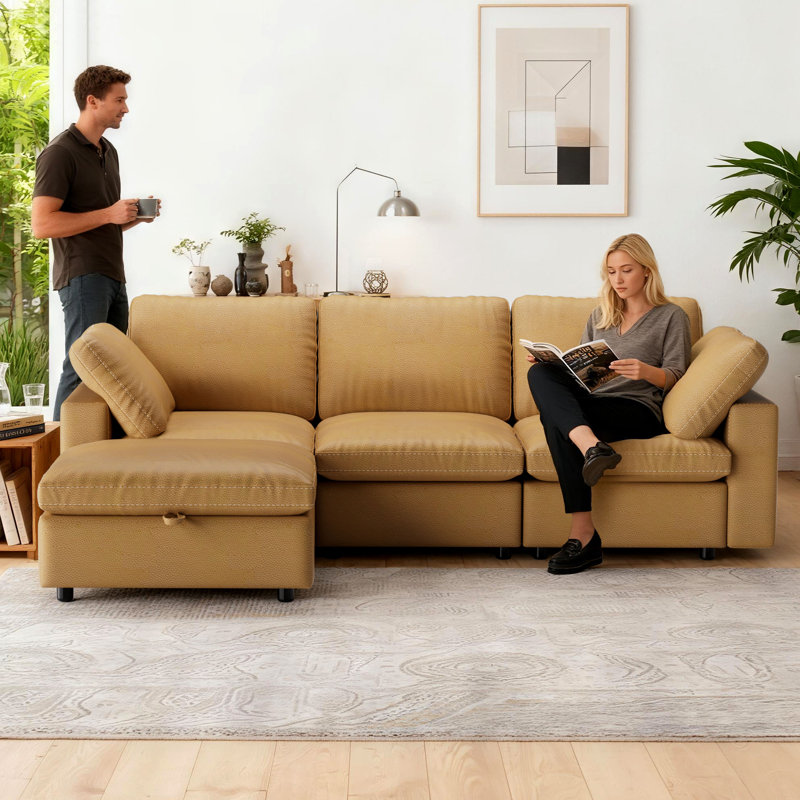 100" Pu L Shaped Sectional Couch ,Modern Modular Sofa With Deep Seat,Couches For Living Room Bedroom, Brown
