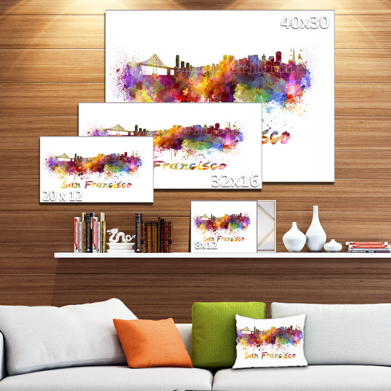 «San Francisco Skyline Cityscape» par Designart, impression sur toile, H 16 po x l 32 po x P 1 po