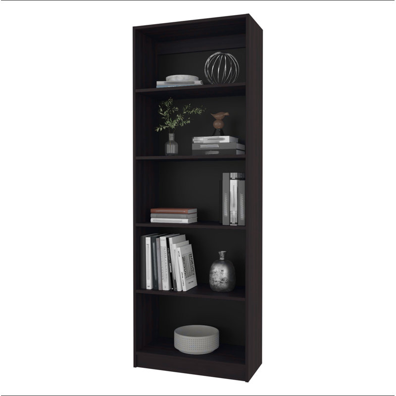 Bibliothèque en noyer teinté avec rangement ouvert et 5 tablettes