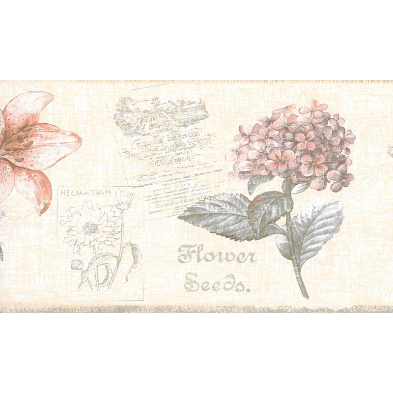 Bordure de papier peint Maryalice Flowers Script L 15 pi x l 7 po, Gris