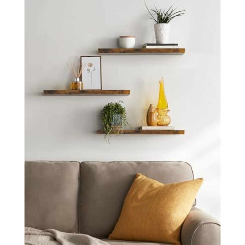 Floating Shelves For Wall, 22.5 Inch Rustic Wood Wall Mounted Shelving For Bathroom, Bedroom, Living Room, Kitchen & Book, Hanging Display Decor Shelf With 22 Lbs (Rustic Brown,Set Of 3)