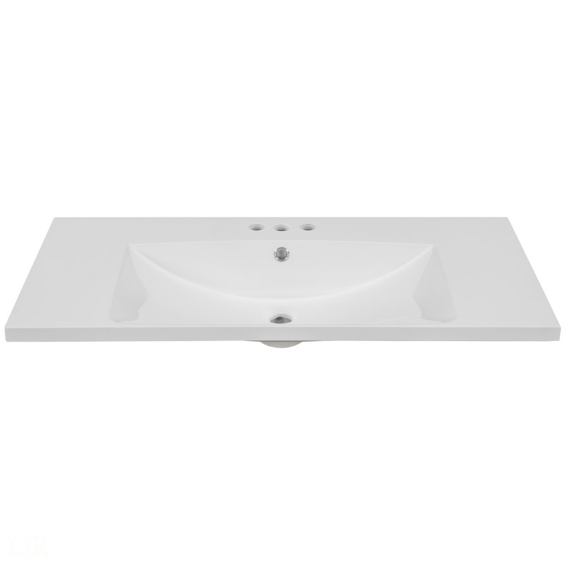 Plateau de meuble-lavabo simple 36 po avec lavabo blanc, 3 trous de robinet, céramique, meuble-lavabo