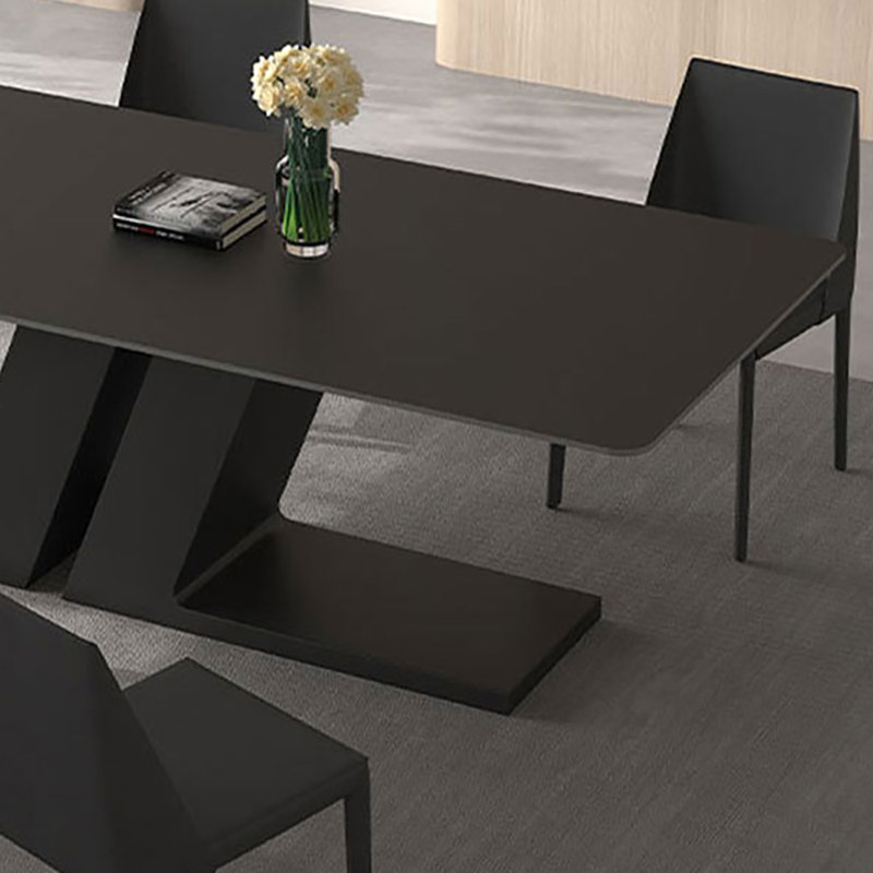 Table de salle à manger moderne en ardoise noire avec base en acier, H 29,5 po x L 78,7 po x l 35,4 po