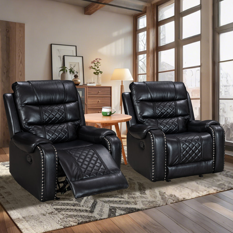 Abba 3-person Recliner Sofa With Padded Arms, Black
