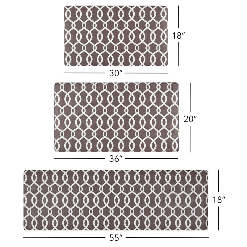 Geometric Water Resistant Anti-Fatigue Non-Skid Kitchen Mat, Runner 1'5.5" x 4'7", Brown