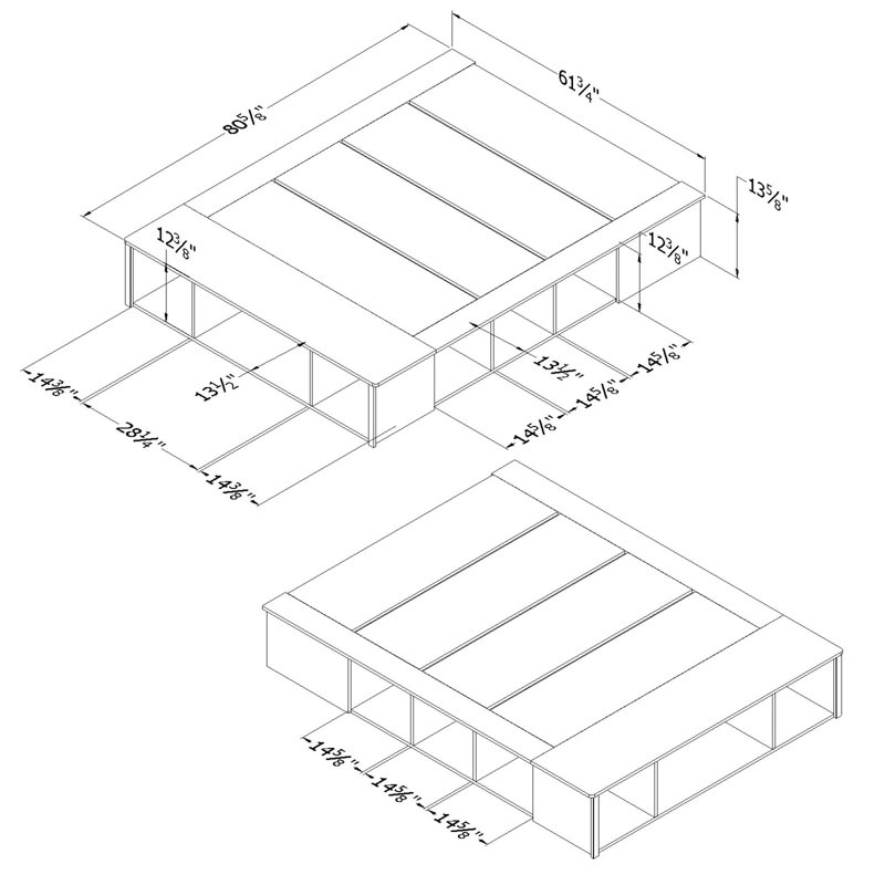 Lit plateforme flexible avec rangement, Grand, Blanc pur