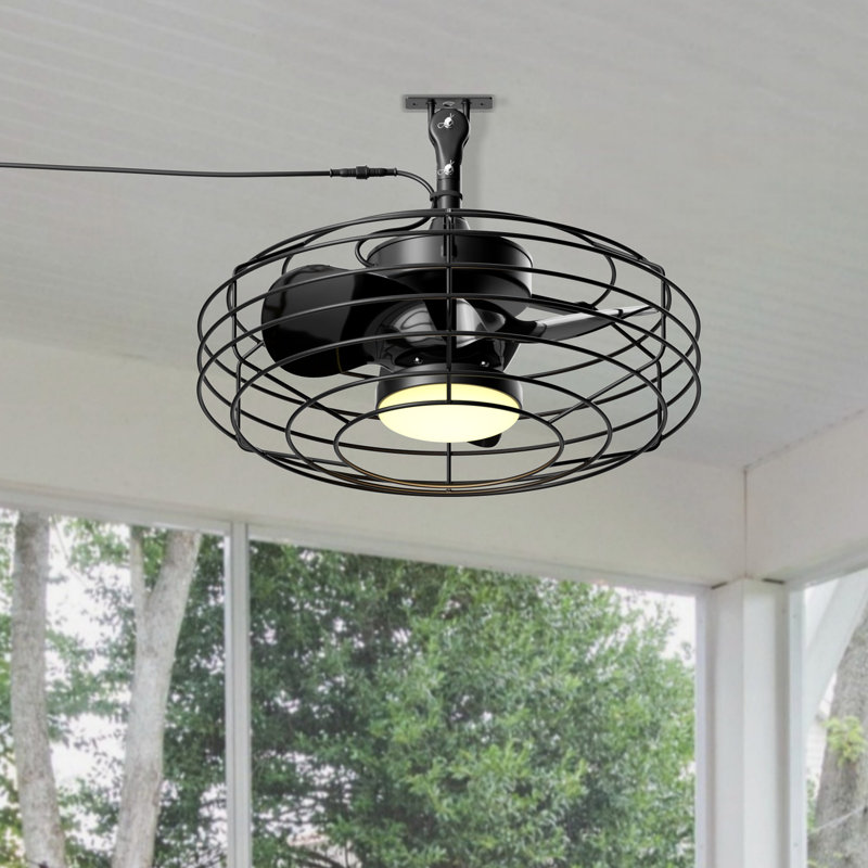 20'' Wet Rated Plug in Outdoor Ceiling Fans with Light and Remote for Patios Gazebo, Black