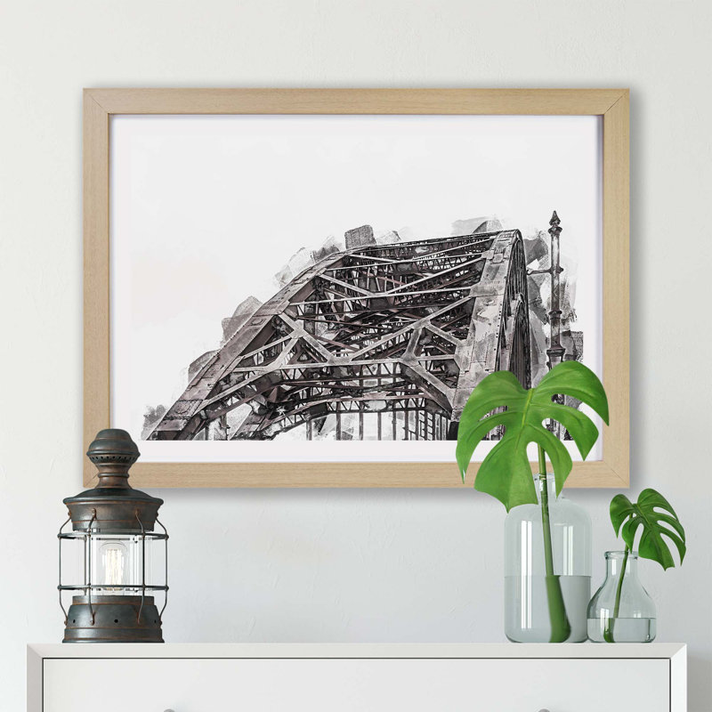 Tyne Bridge In Gateshead Newcastle - Single Picture Frame Painting, 24cm H x 33cm W x 2cm D, Oak