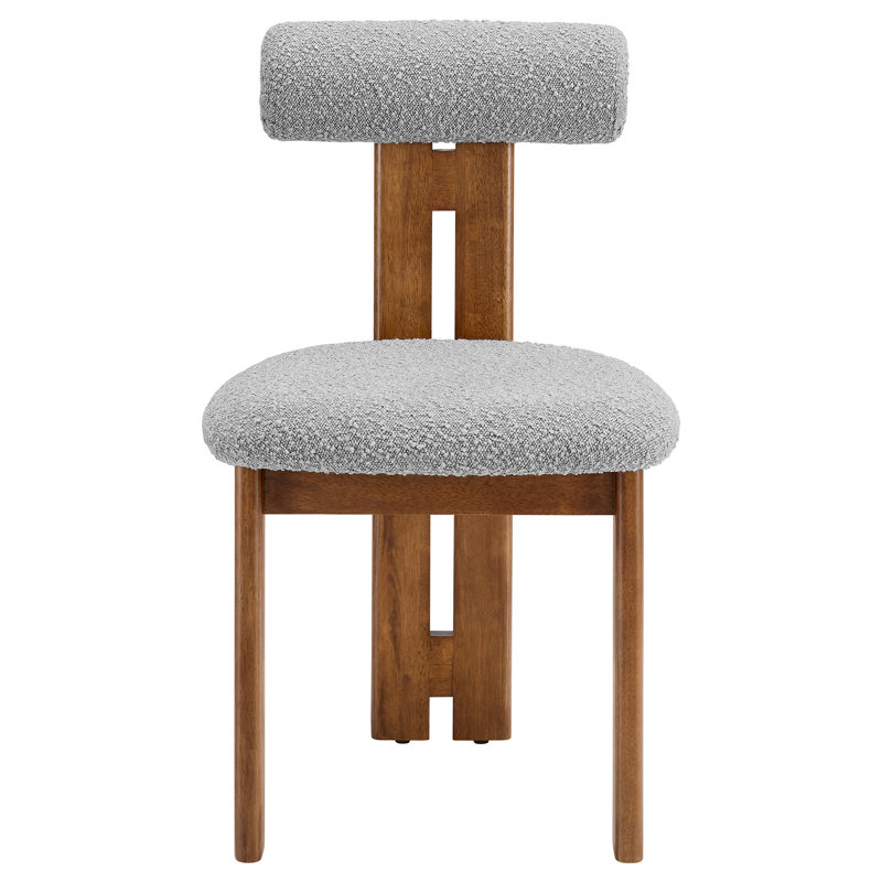 Torian Boucle Fabric Dining Chair Set Of 2, Walnut, Light Gray