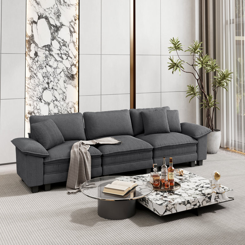 Canapé de salon surdimensionné de 124 po à assise profonde, chenille ou velours côtelé avec coussins décoratifs, 3