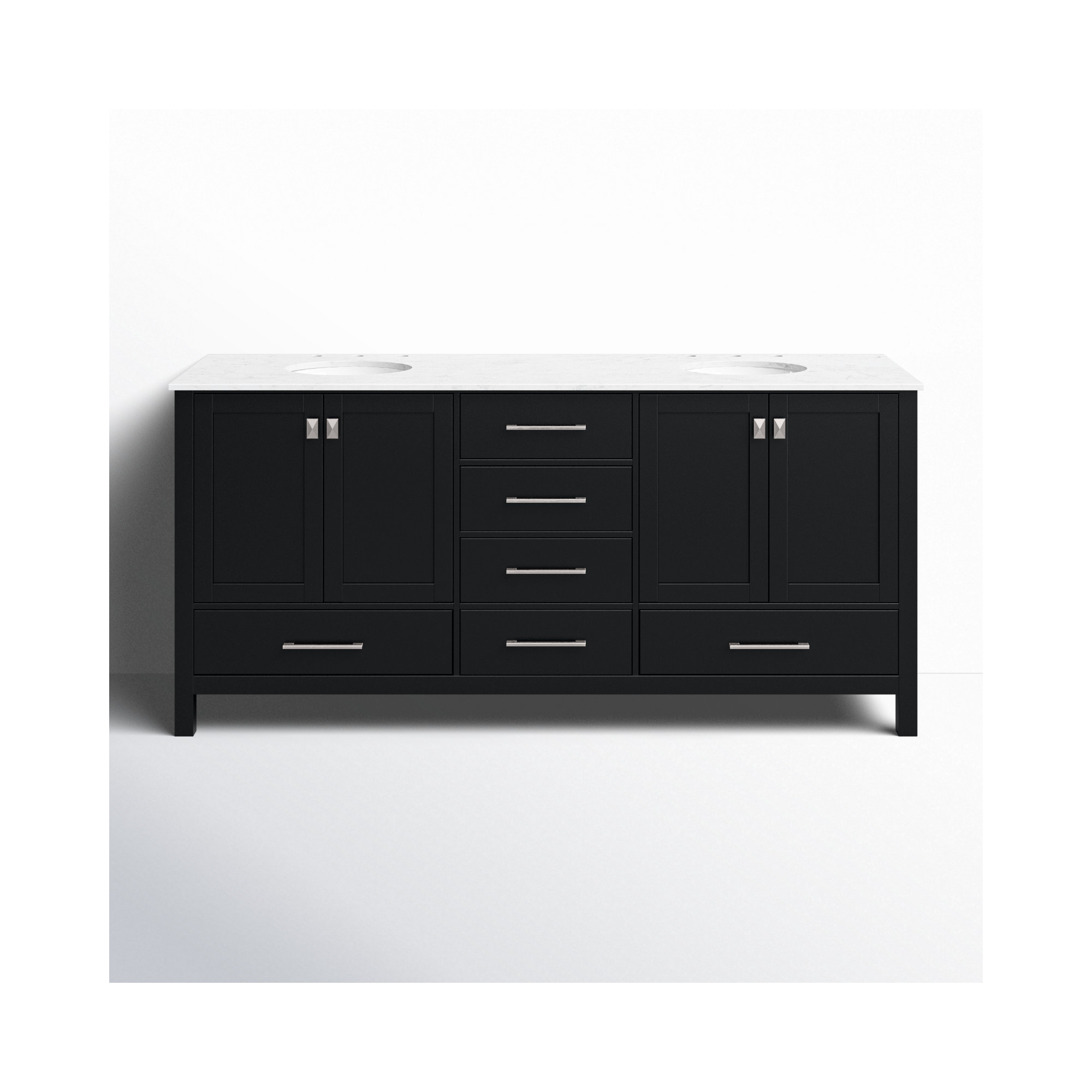 Irene 72'' Double Bathroom Vanity, Calacatta Quartz, Black