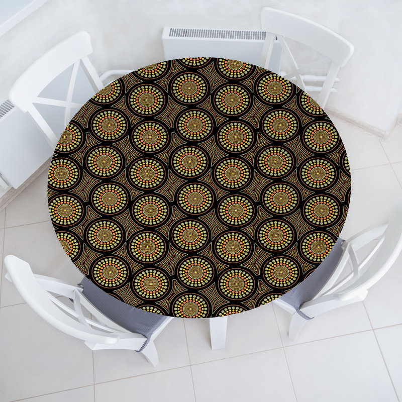 Wrought Studio Australia Fitted Round Tablecloth Charcoal Grey and Multicolor, 51.97" Round