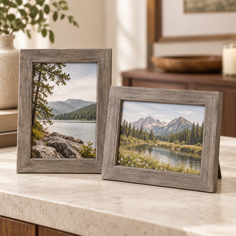 6.6" Rustic Gray Wood Picture Frame, Fits 5" x 7" Photos forWall or Tabletop Display - Set of 2