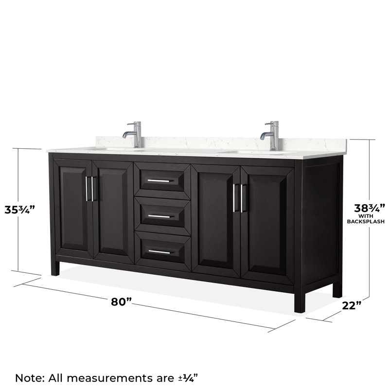 Daria 80 in. Double Vanity, Carrara Cultured Marble, Dark Espresso, Polished Chrome
