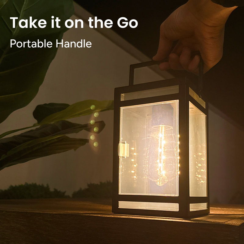 7.87'' Black Solar Powered LED Outdoor Lantern with Color Changing Light