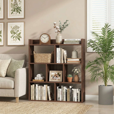 7-Cube Open-Back Freestanding Bookshelf, Equipped With Anti-Toppling Safety Devices & Rounded Burr-Free Edges, Fits Living Room, Study, Home Office
