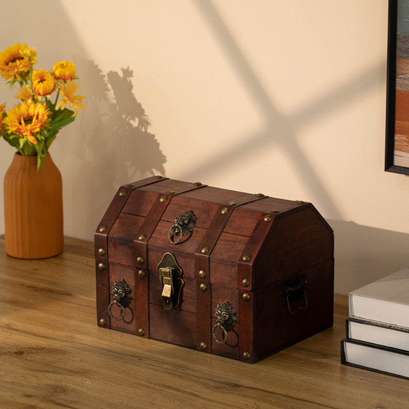 Handmade Pirate Treasure Chest with Latch - Vintage Wooden Storage Trunk and Treasure Box with Hinged Lid - Antique Decorative Storage Box for Pirate-Themed Birthday Party and Keepsakes