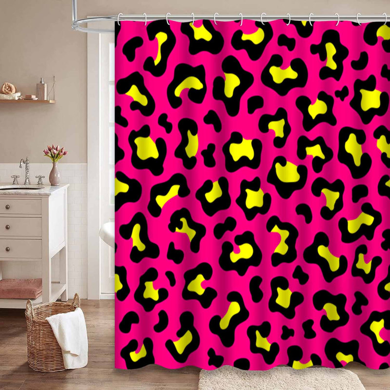 Rideau de douche imperméable en fourrure à motif léopard rose avec 12 crochets, L 72 po x l 72 po