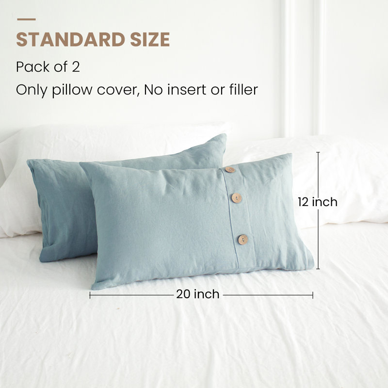 100% Linen Lumbar Pillow Cover 12 X 20 Inch Set Of 2 Rectangular Decorative Pillow Cover With Vintage Triple Coconut Button