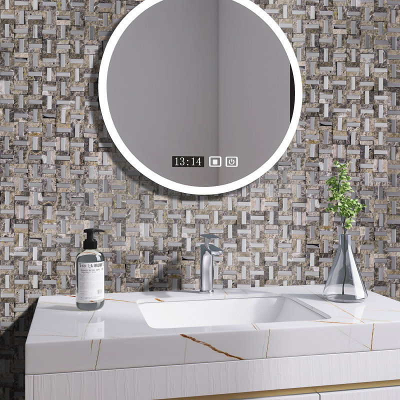 Silver Brick 12.01 in. x 12.01 in. Brick Joint Polished Marble Mosaic Tile, Brown/Silver