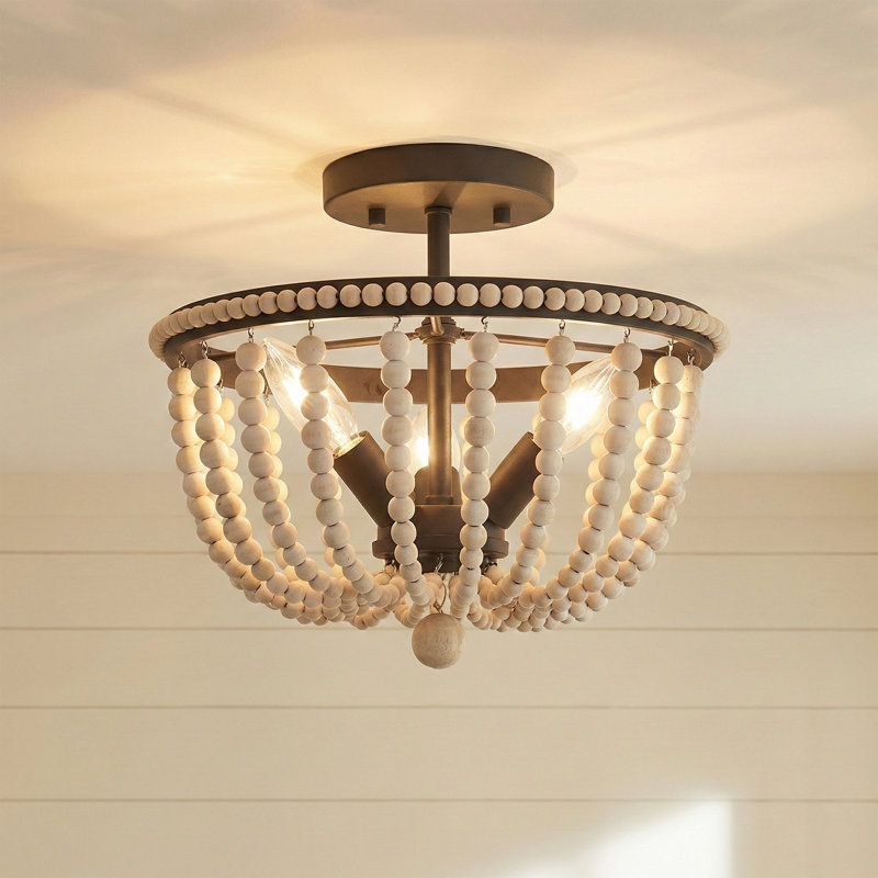 Osaka 3-Light Beaded Semi Flush Mount Ceiling Light, Boho Farmhouse Style