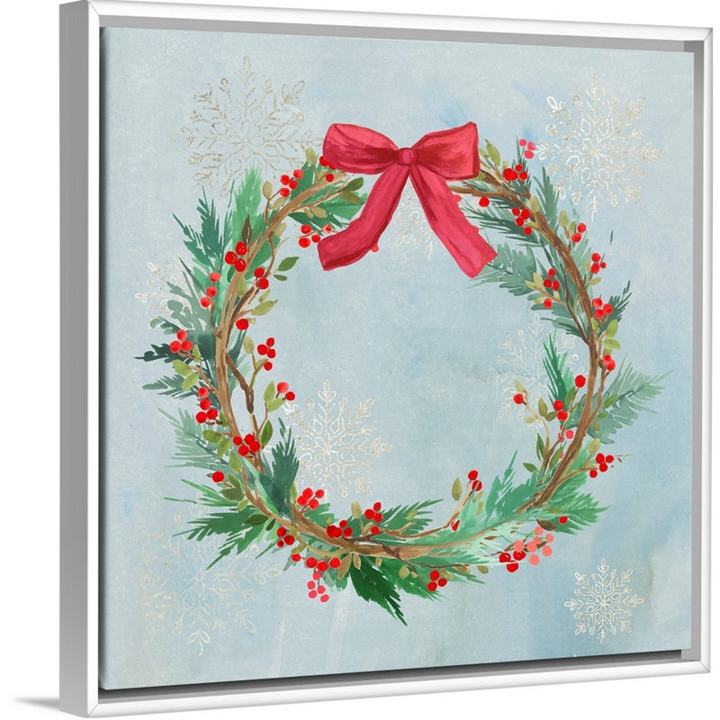 Couronne de Noël-reproduction d’art sur toile, 38" H x 38" W x 1.75" D, Cadre blanc