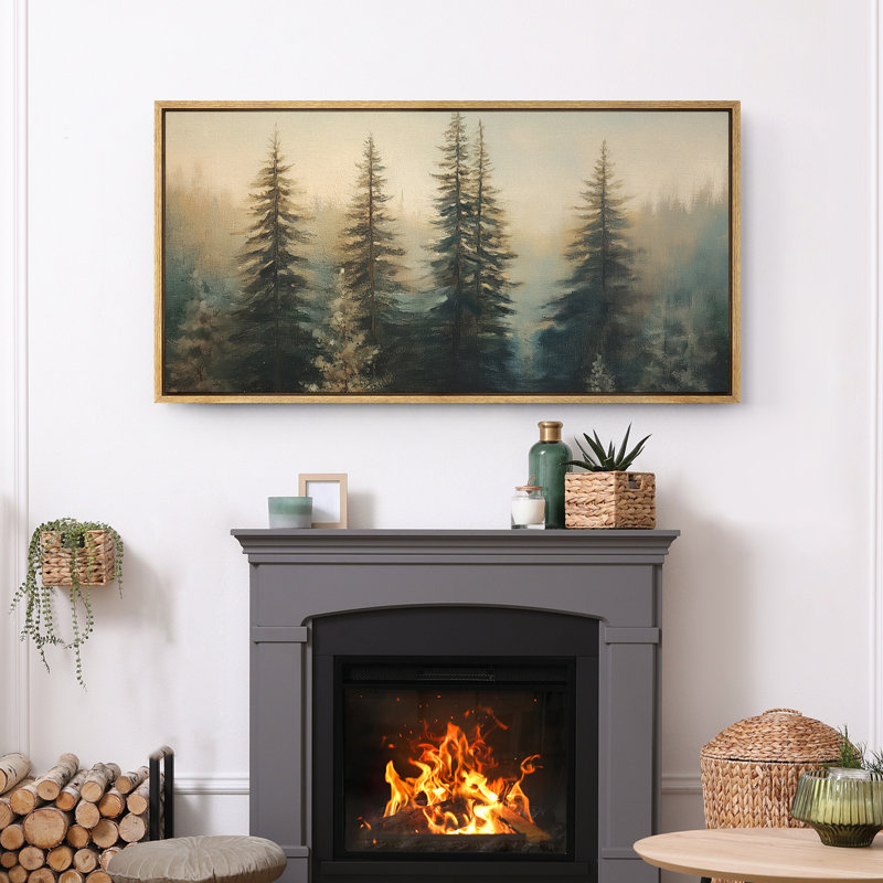 Green Pine Tree Artwork, Paint Strokes Effect Wall Pictures, Giclee Canvas Digital Print Extra Large Framed Wall Art, Natural