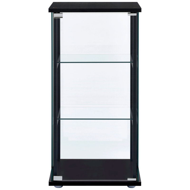 Présentoir à 3 tablettes en verre noir avec une porte trempée transparente, convient pour organiser les espaces principaux, les espaces de vie idéaux d'une armoire profonde de 14,42 pouces, largeur de 16,42 po
