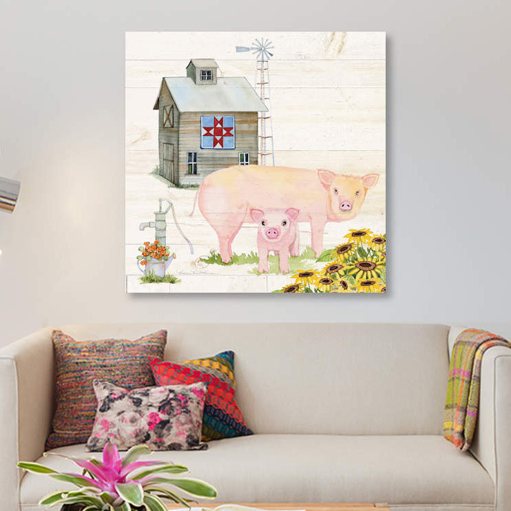 «Life On The Farm III» par Kathleen Parr McKenna, reproduction sur toile tendue sur châssis, H 18 po x l 18 po x P 1,5 po